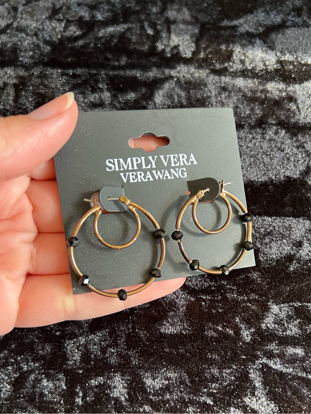 Simply Vera Vera Wang Bronzed Hoop Earrings with Black Bead Accents
